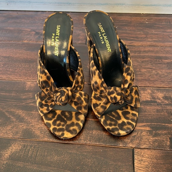 Saint Laurent Shoes - Leopard print Saint Laurent suede mule sandals